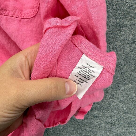 Unbranded Blouse Women M Medium Pink V-Neck Long Sleeve Linen Button Pockets - Picture 5 of 6